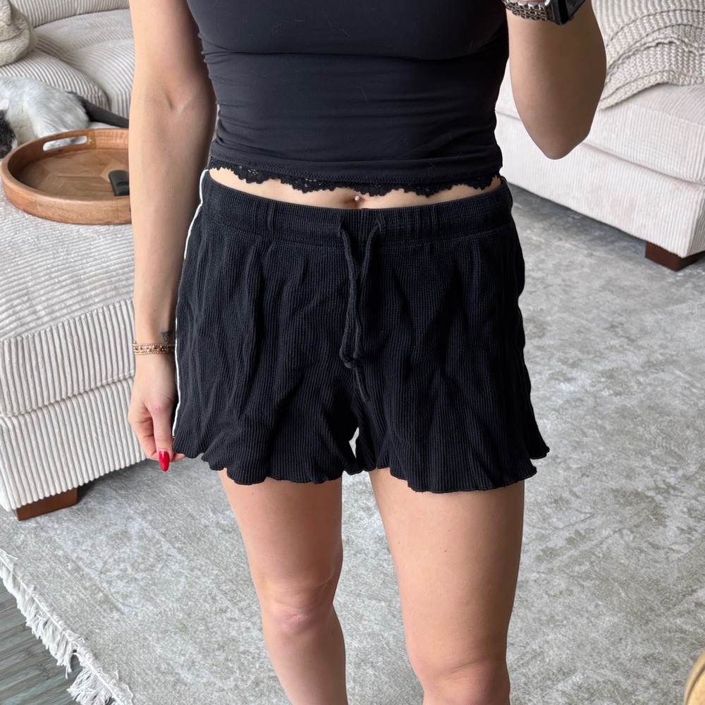 Brandy Melville Black thermal waffle knit Shorts drawstring